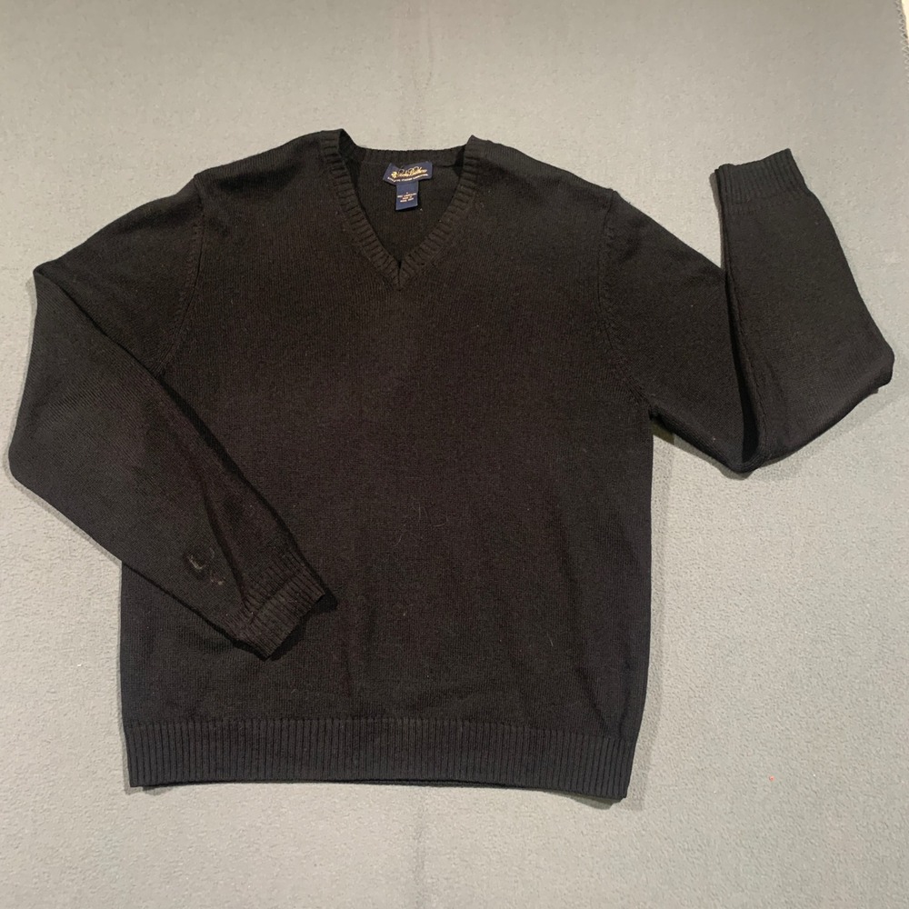 Brooks Brothers Mens Black 100% Extrafine‎ Italian Lambswool V-Neck Sweater L